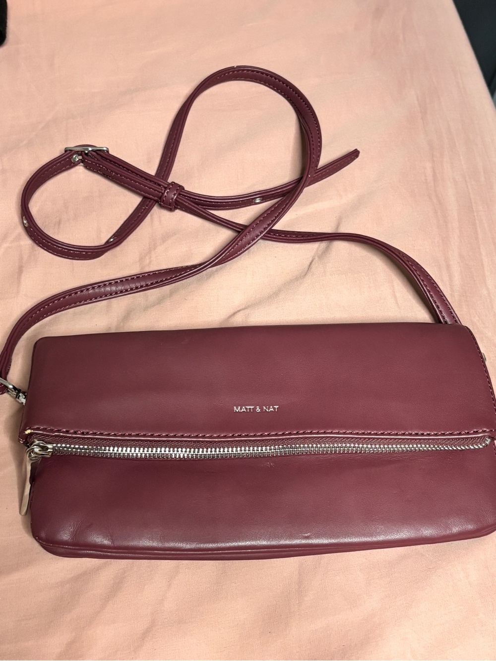 Matt & Nat Burgundy Foldover Crossbody Bag | Vegan Leather | Silver Hardware